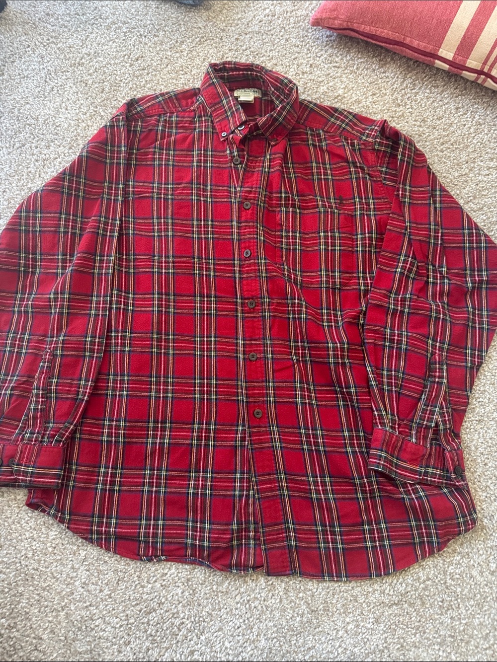 L.L.Bean Red Tartan Plaid Flannel Shirt 100% Cotton Mens Large